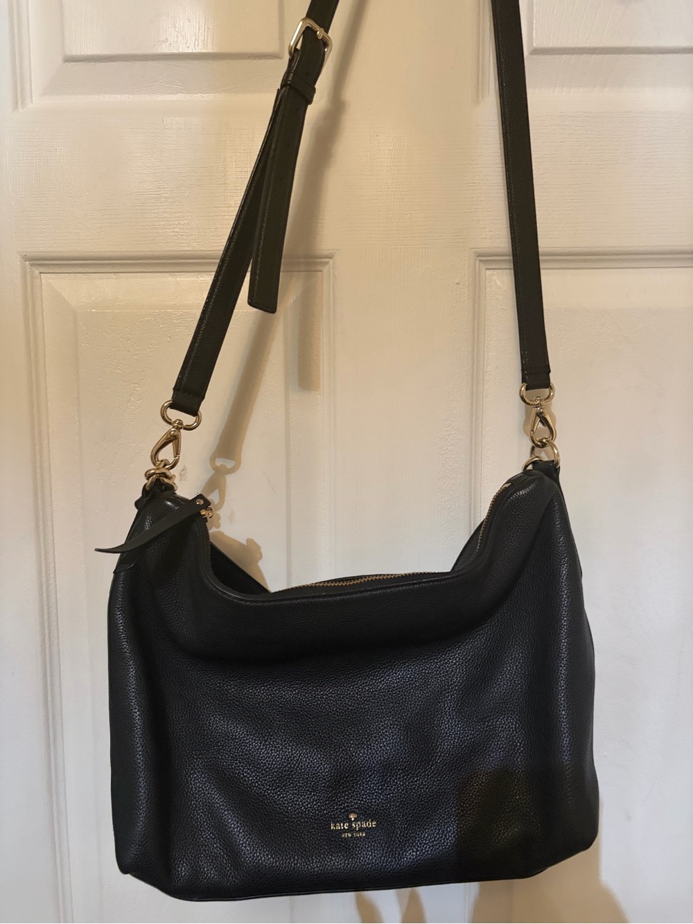 kate spade Black Pebbled Leather Hobo with Gold Hardware